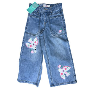 NWT Monsoon Girls Denim Wide Leg White Dove Embroidered Blue Jeans Size 5 Years